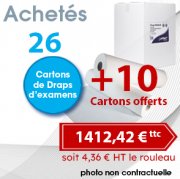Drap Médical 2 plis collés, blanc. 26 +10 cartons  Drap d'examen pas cher. Promotion draps d'examen pas cher